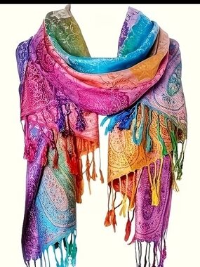 Multicolor Paisley Fringe Scarf - Women Accessories